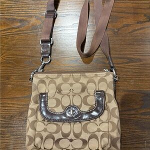 Coach Tan and Brown Signature Crossbody Bag